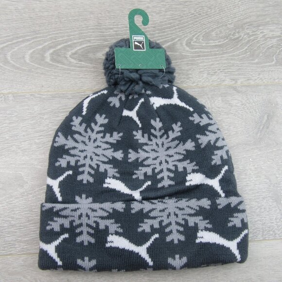 Puma Fair Isle Snowflake Pom Beanie Cap Unisex One Size Fit Grey NEW - Picture 5 of 9